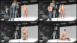 1boy 2girls 3d 4_panel_comic 4koma alpha_male balls barefoot before_and_after before_sex blue_eyes blue_hair breasts brown_hair camera chloe_price clothed_female_nude_male confident doggy_style erect_penis erection feet female fingering_self from_behind licking licking_balls life_is_strange male max_caulfield medium_hair mktrreekky modeling multiple_girls multiple_poses multiple_positions muscular muscular_male navel nipples nude nude_female nude_male nude_model nude_modeling pants_down penis photographer photoshoot pulling_hair sex short_hair source_filmmaker threesome tongue tongue_out