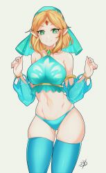 1girls blonde_hair blue_thighhighs breath_of_the_wild delux female female_only forehead_jewel gerudo_link_(cosplay) gerudo_outfit gerudo_outfit_zelda gerudo_veil green_eyes hylian looking_at_viewer nintendo pointy_ears princess_zelda smiling smiling_at_viewer solo tears_of_the_kingdom the_legend_of_zelda thigh_squish thighhighs very_high_resolution white_background zelda_(tears_of_the_kingdom)