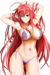 1girls big_breasts breasts collarbone female frilled_pillow frills hair_ribbon high_ponytail high_school_dxd highres kimmy77 rias_gremory solo