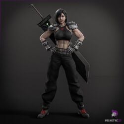 3d 3d_(artwork) abs buster_sword cloud_strife_(cosplay) cosplay fantasy female_only final_fantasy final_fantasy_vii final_fantasy_vii_remake fit_female muscles muscular_female short_hair soldier tifa_lockhart velvetyc3d weapon