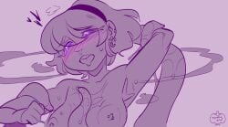 ahe_gao armpit barbell_piercing blush breasts ear_piercing earrings headband heart homestuck implied_sex looking_at_viewer monochrome nipple_piercing nipple_piercings offscreen_sex paizuri pierced_nipples piercing piercings pumpkinsmut purple_eyes rose_lalonde sweat tentacle titfuck titjob