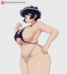 big_breasts black_hair bra clothing filia_(skullgirls) full_body happy hips hips_wider_than_shoulders huge_ass huge_breasts krid_(artist) large_ass mature_female samson_(skullgirls) short_hair skullgirls slightly_chubby stomach thick_ass thick_legs thick_thighs turtleneck underwear very_short_hair white_background wide_hips