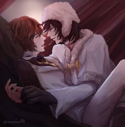 bishonen bungo_stray_dogs dazai_osamu fyodor_dostoevsky gay kissing male skinny vvonnee98