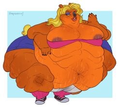 activision anthro big_breasts bodily_fluids breasts crash_(series) female haradoshin hi_res morbidly_obese navel nipples obese overweight solo sweat tawna_bandicoot video_games