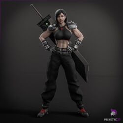 3d 3d_(artwork) abs buster_sword cloud_strife_(cosplay) cosplay fantasy female_only final_fantasy final_fantasy_vii final_fantasy_vii_remake fit_female long_hair muscles muscular_female soldier tifa_lockhart velvetyc3d velvetyc3d_(artist) weapon