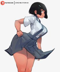 big_breasts black_hair character_request clothing feet full_body happy hips hips_wider_than_shoulders huge_ass huge_breasts krid_(artist) large_ass original original_character short_hair stomach thick_ass thick_legs thick_thighs uniform white_background wide_hips