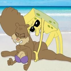 animated blue_eyes brown_fur color colored cum cum_inside furry no_sound purple_bikini purplemantis sandy_cheeks smooth_skin spongebob_squarepants spongebob_squarepants_(character) sunglasses tagme video