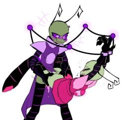 1girls 3_fingers alien alien_humanoid ambiguous_penetration antennae antennae_(anatomy) anthro bald bodily_fluids boots bound clothed clothing cum cum_inside duo female fingers footwear forced genital_fluids green_body green_skin gynomorph hi_res humanoid intersex intersex/female invader_tenn invader_zim irken legwear nickelodeon penetration rape restrained restraints scalie sex standing standing_sex sxckbug tak tak_(invader_zim) tak_(irken)_(invader_zim) tenn thigh_boots thigh_highs white_background wrists_tied