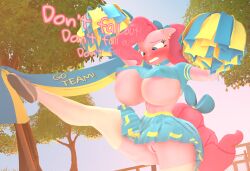 3d_(artwork) accessory anthro anthrofied big_breasts blue_eyes blush bottomwear bow_ribbon breasts cheerleader clenched_teeth clothing collar dialogue digital_media_(artwork) ear_piercing earth_pony embarrassed embarrassed_nude_female enf english_text equid equine female footwear friendship_is_magic furgonomics genitals hair_accessory hair_ribbon hairbow hasbro hi_res horse huge_breasts humiliation legwear mammal miniskirt my_little_pony nipple_outline no_panties piercing pinkie_pie_(mlp) pom_poms pony purplefondue pussy raised_leg ribbons shoes skirt stockings straight_hair tail_accessory tail_bow tail_ribbon teeth text thigh_highs under_boob