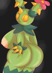 2022 anthro anthrofied areola ass ass_focus ass_grab big_ass big_breasts big_nipples blush breasts breasts_bigger_than_head cute elemental_creature female female_only flora_fauna from_behind game_freak green_body huge_ass huge_breasts incapacity maractus massive_ass nintendo nipples nude pokémon_(species) pokemon simple_background solo thick_thighs video_games yellow_eyes