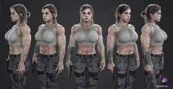 3d 3d_(artwork) abs big_breasts ellie_(the_last_of_us) ellie_williams female female_only firearm fit_female handgun huge_muscles human large_breasts muscle_growth muscular_female naughty_dog pale_skin the_last_of_us the_last_of_us_2 velvetyc3d weapon