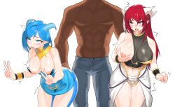 1boy 2girls ahe_gao blue_eyes blue_hair clothed_sex dark-skinned_male didi_(she's_gon) fingering lily_(she's_gon) multiple_girls non-web_source red_eyes red_hair she's_gon