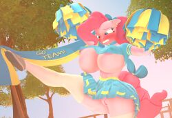 3d_(artwork) accessory anthro anthrofied big_breasts blue_eyes blush bottomwear bow_ribbon breasts cheerleader clenched_teeth clothing collar digital_media_(artwork) ear_piercing earth_pony embarrassed embarrassed_nude_female enf equid equine female footwear friendship_is_magic furgonomics genitals hair_accessory hair_ribbon hairbow hasbro hi_res horse huge_breasts humiliation legwear mammal miniskirt my_little_pony nipple_outline no_panties piercing pinkie_pie_(mlp) pom_poms pony purplefondue pussy raised_leg ribbons shoes skirt stockings straight_hair tail_accessory tail_bow tail_ribbon teeth thigh_highs under_boob