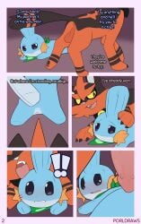 absurd_res anthro anus balls bow_tie comic duo english_text generation_3_pokemon generation_7_pokemon genitals hi_res imminent_rape imminent_sex kerchief licking male male/male mudkip neckerchief neckwear nintendo noir_(killahbs1) path_(pathwarden) pawpads penis pokemon pokemon_(species) porldraws text tongue torracat