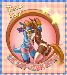 2boys anthro boy_shorts collar crossdressing devin dragon elbow_gloves equine femboy gay girly horns horse male male_only onta panties scalie stockings text underwear wings