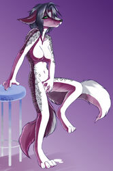 anthro arokha barefoot black_nose breasts canine color dodedo feline female female_only fingering fox fur furry furry_breasts furry_ears furry_tail green_eyes grey_fur grey_hair hair hybrid kitsune leopard masturbation multiple_tails nipples nude on_one_foot open_eyes pointy_ears purple_background pussy pussy_juice solo stool tail vulva white_fur