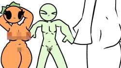 2boys1girl animated arms_behind_head ass bald_male belly belly_button breasts carpet_matching_drapes censored censored_nipples censored_penis censored_pussy chetoh closed_eyes clothes_removed clothes_ripping covering covering_crotch craig_(chetoh) embarrassed embarrassed_nude_male enm female flaccid flaccid_penis forced_undressing fruit_humanoid grabbing_partner green_pubic_hair green_skin green_skinned_male leaf leaf_hair looking_at_another looking_at_another's_genitalia male mandy_(chetoh) mosaic_censoring naked naked_female no_sound oc orange orange_body orange_swimsuit original original_character pink_bikini pixelated pixelated_penis pixelated_pussy pubic_hair ripping_clothing shorter_than_10_seconds shorter_than_30_seconds showing_off smiling stripped stripped_naked suprised suprised_expression suprised_look tagme testicles undressing undressing_another undressing_self video white_background white_body