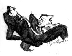 2boys anthro canine cum fellatio fur furry furry_only kuro male messy monochrome no_humans nude oral oral_sex sabuteur sex traditional_media trixie_maos wolf yaoi