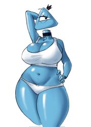 tagme tagme_(artist) tagme_(character) breasts thighs bra panties 2026 oc original_character triangle_head one_eye floating_head arm_behind_head
