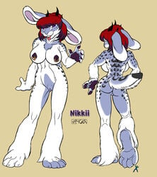 anthro breasts dragon feline female fur furry hindpaw hybrid kencougr lagomorph macro model_sheet nude piercing rabbit scalie snow_leopard