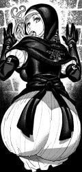 1girls ass ass_bigger_than_head ass_cheeks back back_view backboob bandai bandai_namco big_ass big_butt black_and_white check clothed clothing dlc elden_ring elden_ring_nightreign female fully_clothed girl_only hi_res ireading62 looking_at_viewer looking_back nun nun_outfit saliva sexy sister thick thight tight_clothes tights tongue tongue_out undertaker_(nightreign) waifu waiting waiting_for_sex white_body white_skin