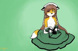 anthro canine dress female fox fur furry furseiseki heterochromia shep skirt solo topless