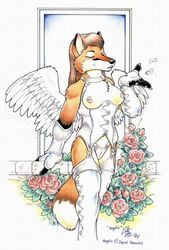 2004 anthro canine female fox fur furry loupgarou roses solo wings