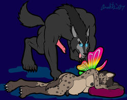 1997 anaktis anaktis_(character) anthro canine fur furry futanari hyena imminent_rape intersex male nipples penis pregnant sleeping werewolf wings