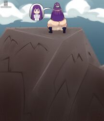 1girls 2020s 2024 2024s alternate_ass_size anus asshole bare_ass big_ass big_butt big_butt_(female) big_butt_cheeks big_buttocks black_boots black_shorts blue_sky boots bottomless bubble_ass bubble_butt butt_out clouds cloudy_sky comission digital_drawing_(artwork) digital_media_(artwork) expression_bubble expressive fat_ass fern_(sousou_no_frieren) frieren_beyond_journey's_end hair_ornament human jpeg meltstoplock mountain neutral_expression outdoors outside part_1 part_of_a_series part_of_a_set purple_eyes purple_hair pushing_hard pussy round_ass round_butt simple_eyes solo solo_female solo_focus sousou_no_frieren squat squatting squatting_position thick thick_ass thick_thighs twitter_link