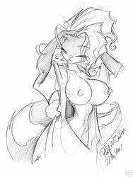 1girls 2007 anthro breasts female fur furry jolly_jack lagomorph monochrome nude rabbit robe sketch skunk solo white_background