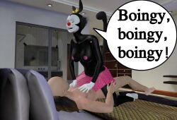 3d aged_up aged_up_character animaniacs bald balding bed dot_warner furry furry_female furry_on_human human_on_anthro joke long_hair_male parody riding skirt skullet the_klub_17 tk17