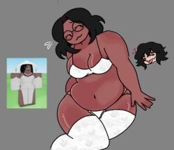 1girls breasts chubby circular_glasses cleavage female female_only glasses oc original_character reference_image roblox roblox_avatar robloxian stomach tagme thighhighs thighs underwear zamzipperart