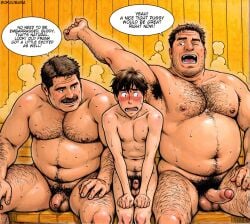 3boys age_difference ai_generated armpit armpit_hair armpits bara beard blush bulky chubby completely_nude daddy daddy_kink dilf english english_text erect_penis erection excited facial_hair gay hairy hairy_armpits hairy_chest hairy_legs hairy_male height_difference horny huge_cock husband imminent_penetration imminent_sex male male/male male_only moustache muscular muscular_male musk musk_clouds nude nude_male okgobara older_male older_male_and_younger_male penis_size_difference pubic_hair shy size_difference slightly_chubby smell smelly sweat sweatdrop sweating sweaty_balls sweaty_body text text_bubble thick_penis veiny_penis yaoi