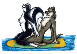 female furry kama_sutra kneeling male otter penis sex sitting_pincers_position skunk straight surfboard tani_da_real tanja_freese