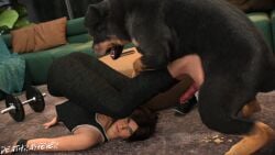 1boy 1girls absurd_res after_sex after_workout brown_hair canine clothed clothed_female cum cum_on_face cum_on_floor deathrayfever dumbbell feet foot_fetish foot_fuck footjob knot lara_croft lara_croft_(survivor) looking_at_viewer looking_back lying lying_on_back no_shoes on_back rottweiler sex_toy shoes_removed smirk socks socks_removed soles supporting_body_with_arms supporting_partner teasing tomb_raider tomb_raider_(survivor) vibrator workout workout_clothes yoga zoophilia
