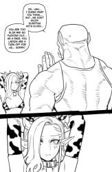 1boy 1boy1girl 1girls bad_ending_party big_breasts cow_collar cow_ears cow_print cowbell cowbell_collar cowgirl_outfit dialog dialogue elf elf_ears elf_female english_text failed_attempt failed_seduction female good_ending_party long_hair orc orc_male original_character ratatatat74 rejection sad spread_legs tagme tattoo tearing_up text white_hair