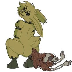 animatronic anthro bodily_fluids bone canid canine crouching death digestion disposal duo eyewear fatal fatal_vore feces feces_piles five_nights_at_freddy's five_nights_at_freddy's_3 forced fox fur glasses green_body green_fur hi_res jonax_brown-fox lagomorph leporid machine male male/male mammal predator/prey rabbit robot same_size_vore scat scottgames smirk_at_partner smirking_pred springtrap springtrap_(fnaf) vore wuvbyte