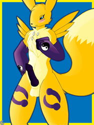 1boy anthro black_penis blush c0sm0 canine chest_tuft digimon erection fox fur furry male male_only penis renamon solo standing tattoo