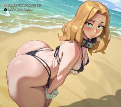 1girls ai_generated ass ass_bigger_than_head bare_thighs beach big_ass big_breasts big_butt bikini blonde_hair blush boku_no_hero_academia breasts camie_utsushimi dat_ass fat_ass female female_only gigantic_ass huge_thighs kamixxx large_breasts light-skinned_female light_skin long_hair looking_at_viewer massive_ass my_hero_academia red_eyes shounen_jump solo solo_female squatting sweat sweatdrop thick_body thick_female thick_thighs thighs thighs_bigger_than_head voluptuous voluptuous_female