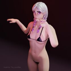 bikini female fortnite latex micro_bikini purple_eyes shiny_clothes silver_hair torin_(fortnite)