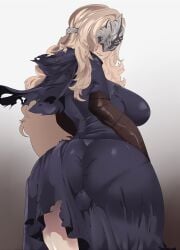 1futa absurdres ass big_ass blindfold blonde_hair blush breasts dark_souls dark_souls_3 dress expressive_clothes fire_keeper fromsoftware futanari highres non-web_source thighhighs torn_clothes torn_dress torn_thighhighs