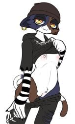 1girls animal_ears anthro cat_ears cat_tail fortnite furry goth goth_girl meow_skulls_(fortnite) pulling_down_pants pulling_up_shirt pussy showing_off small_breasts tagme