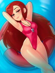 1girls breasts cameltoe disney female female_focus female_only gravity_falls half-closed_eyes light-skinned_female lips long_hair loodncrood looking_at_viewer red_hair redhead smile solo solo_female straight_hair swimsuit thighs tight_clothing wendy_corduroy