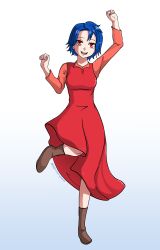 1girls big_breasts blue_hair emily_(stardew_valley) light-skinned_female light_skin mrwolfartworks red_dress red_eyes smile smiling smiling_at_viewer solo stardew_valley