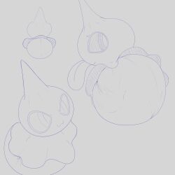 1other anthro cartoony clean_diaper diaper horn monochrome no_color pokemon pokemon_(species) pokemon_rse shuppet tongue tongue_out