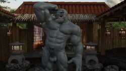 3d 3d_(artwork) anthro balls bara barazoku beard boner darkviperbara erection eye_markings facial_hair flexing furry gay grey_body male male_only marine muscles muscular my_hero_academia penis precum seal selkie_(my_hero_academia) solo solo_male spotted_seal sweaty tongue_out whiskers white_hair