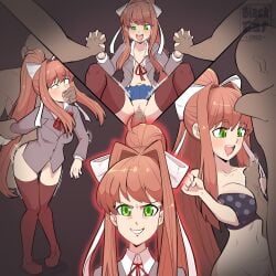 1girls 4boys ahe_gao ambiguous_penetration anon anons arms_up black_thighhighs blackcat18up blue_skirt boobjob bow brown_hair dark_background doki_doki_literature_club drool female fingers_in_mouth from_behind from_behind_position green_eyes grin grinning grinning_at_viewer handholding holding_hands holding_mouth holding_mouth_open just_monika looking_at_penis looking_at_viewer medium_breasts monika_(doki_doki_literature_club) multiple_positions no_panties no_skirt open_mouth paizuri ponytail saliva school_uniform skirt spotted_bra thighhighs titjob uniform vagina vaginal_penetration vaginal_sex white_bow