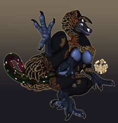 anthro avian avian-king breasts claws cockatrice dinosaur european_mythology feathers featureless_breasts female genitals hi_res hybrid mythological_avian mythology no_nipples non-mammal_breasts nude pussy reptile scalie solo theropod