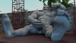 3d 3d_(artwork) anthro balls bara barazoku beard boner darkviperbara erection eye_markings facial_hair flexing furry gay grey_body looking_at_viewer male male_only marine masturbation muscles muscular my_hero_academia penis seal selkie_(my_hero_academia) solo solo_male spotted_seal spread_legs whiskers white_hair