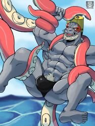 anthro balls bara barazoku beard bound_by_tentacles bulge eye_markings facial_hair furry gay grey_body male male_only marine muscles muscular my_hero_academia penis seal selkie_(my_hero_academia) solo solo_male spotted_seal spread_legs tentacle tentacle_grab tentacle_on_male thong vier_punksterne whiskers white_hair